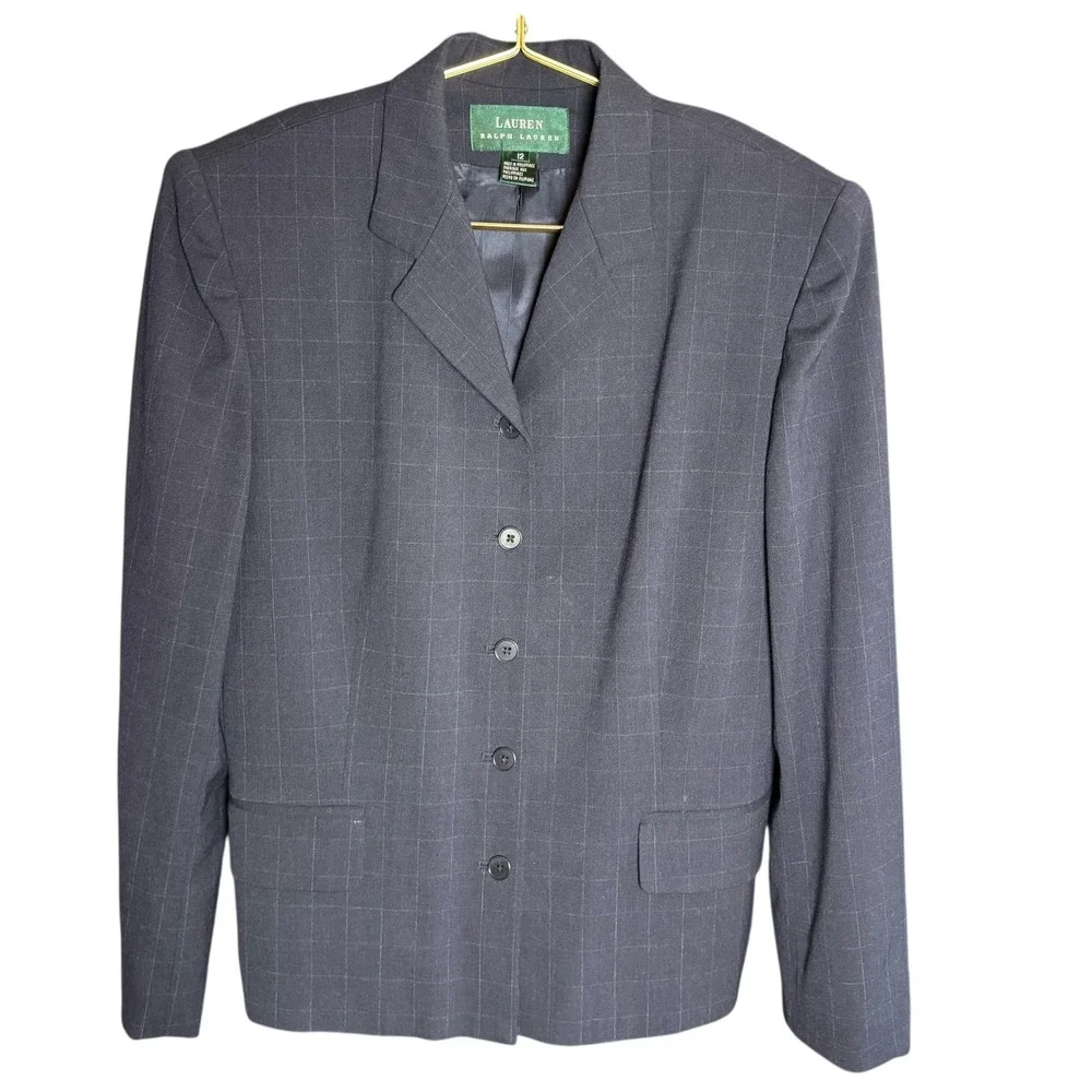 Lauren‎ Ralph Lauren Women's Windowpane Worsted Wool Blazer Skirt Suit Size 12